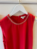 Embellished Neck Shift Dress in Red