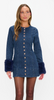 Rockefeller Mini Dress in Subzero Indigo with Faux Fur
