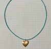 Teeny Turquoise Gemstone Necklace with Small Heart of Gold Charm