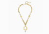 Gold Square and Genuine Freshwater Pearl Chain Necklace