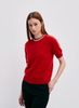 Brushed Cashmere Short-Sleeve Sweater with Rhinestone Embellishment