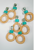 Turquoise Rattan Circle Drop Statement Earrings