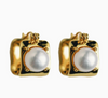 Vintage Mini Square Gold Pearl Huggie Hoop Earrings