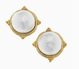 Gold and White Cabochon Earrings