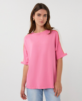 Striped Sleeve Sweater in Rose