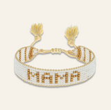 White and Gold MAMA Beaded Bracelet