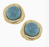 Gold with Turquoise Pierced Earrings