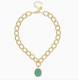 Turquoise Cabochon Loop Chain Necklace