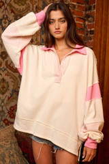 French Terry Knit Color Block Tunic Top