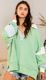 French Terry Knit Color Block Tunic Top