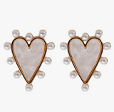 Pearl Studded Pink Tortoise Heart Earrings