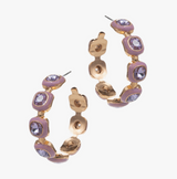 Enamel Framed Glass Stone Hoop Post Earrings