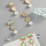 Linear Double Bezel Post Drop Earrings