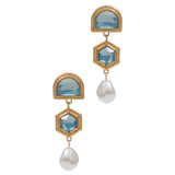 Linear Double Bezel Post Drop Earrings