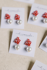 Pearl and Red Coral Mini Earrings