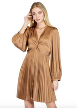 Front Twist Pleated Dress in Bronze