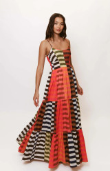 Silvana Sleeveless Tiered Dress in Multicolored Stripes