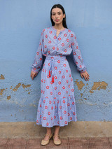 Columbia Blouse in Blue+Red Flower Embroidery