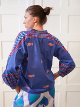 Magnolia Blouse in Blue Fish Embroidery