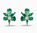 Leaf Green Crystal Lily Earrings