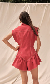 Keira Denim Romper in Red