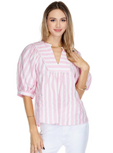 Front Yoke Trim Top in Pink Stripe