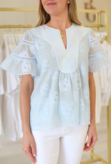 Trim Flare Sleeve Top in Light Blue