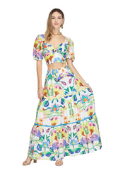 Trim Tiered Skirt in Island Art