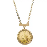 Italian 20 Lira Coin Goldtone Bar Necklace