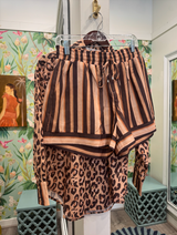 Trimmed Pull on Short in Brown Stripes