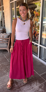 Wide Leg Culotte Pant in Wine