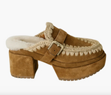 Cognac Platform Clog with Buckle Strap
