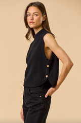 Mock Neck Sleeveless Sweater Top with Gold Button