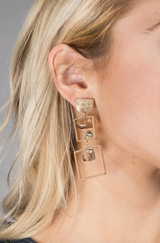 Bead and Stone Square Dangle Earrings
