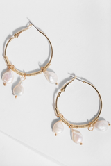 Gold Bedrock Pearl Hoop Earring