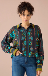 Roxanne Shirt in Black Floral Tile
