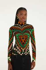 Heart Deco Green Jersey Blouse