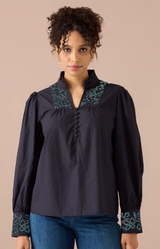 The Lindy Shirt in Black Opulent Floral Embroidery