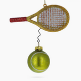 Tennis Racket and Ball Glass Christmas Ornament