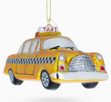 Yellow Taxi Glass Christmas Ornament