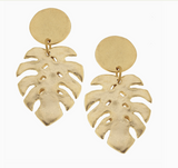 Gold Round Post and Top Leaf Earrings
