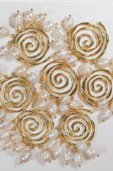 Golden Swirl Genuine Pearl Drop Statement Earrings