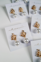 Pearl and Gold Coral Mini Statement Earrings