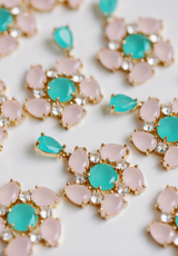 Pink and Turquoise Diamond Pinwheel Statement Earrings