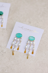 Seaglass and Pearl Tassel Statement Earrings