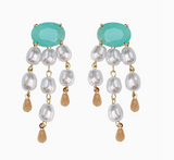 Seaglass and Pearl Tassel Statement Earrings