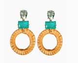 Turquoise Rattan Circle Drop Statement Earrings