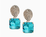 Turquoise Retro Pave Crystal Gum Drop Statement Earrings