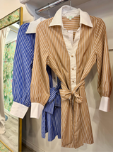 Collared Waist Pleated Shirtdress