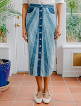 Apolline Midi Skirt in Paneled Denim